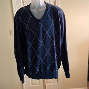 Izod - Mens navy blue argyle crew neck  sweater, Size: XL